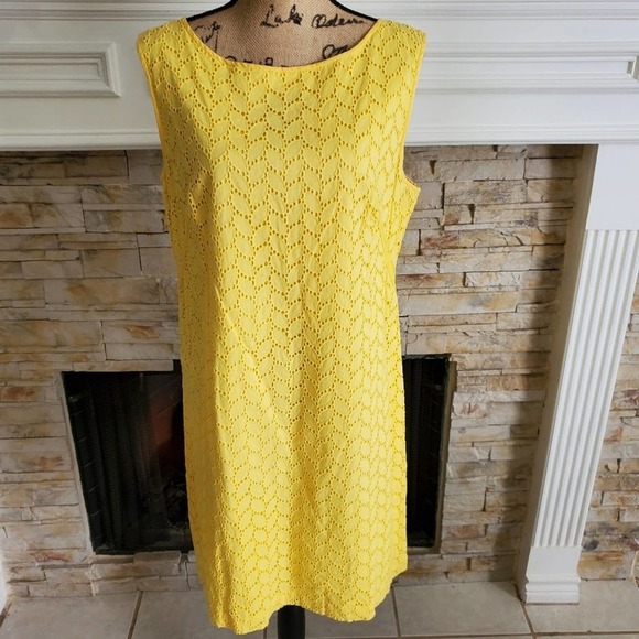 Loft sunshine yellow eyelet cutout sun dress size‎ 12 - Picture 1 of 6